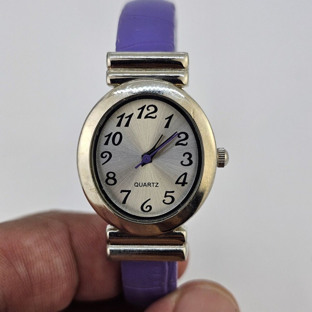 24MM Women's Cuff‎ Watch Gray Dial Purple Bracelet Band New Battery